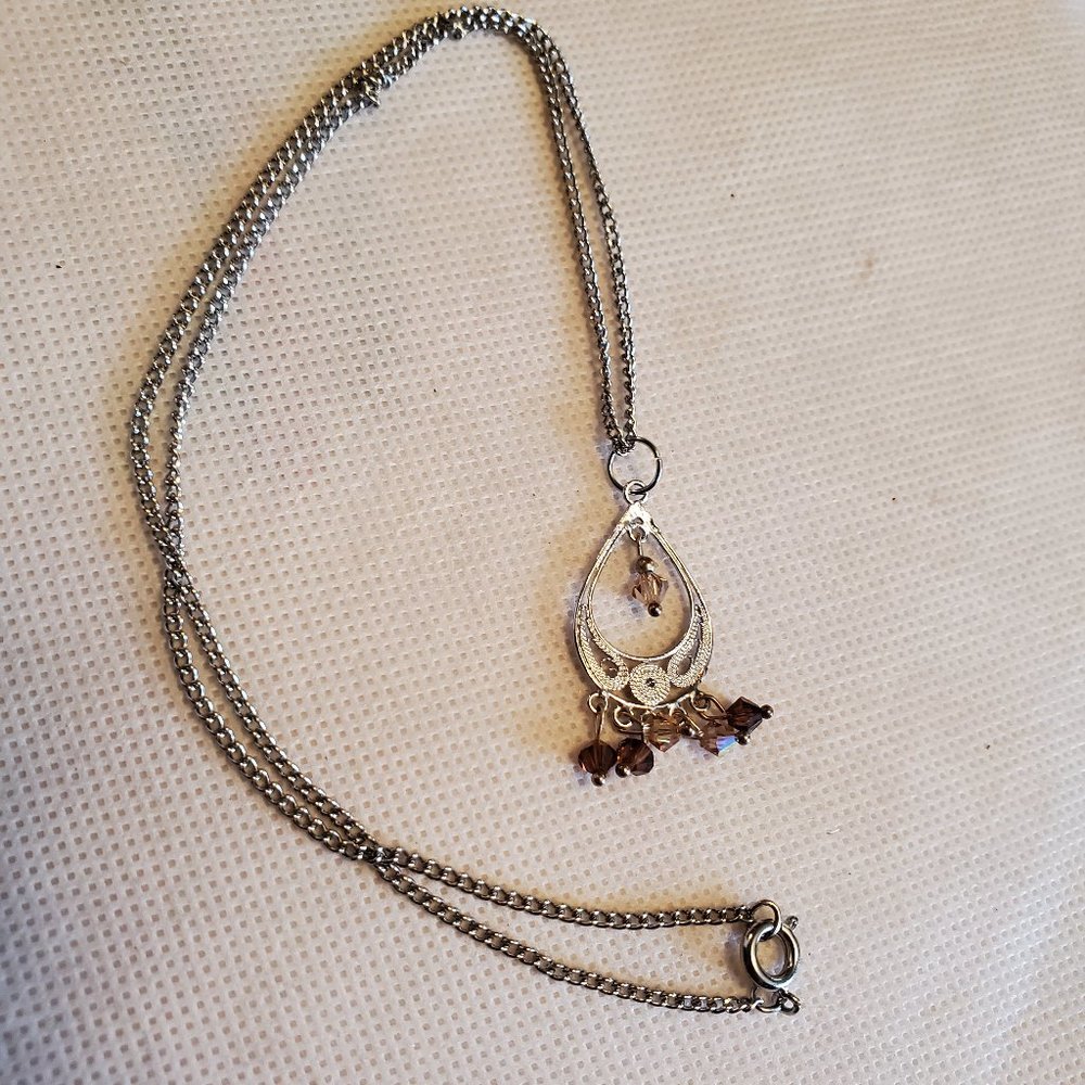 18" Silver Tone Ethnic Pendant Necklace Artisan